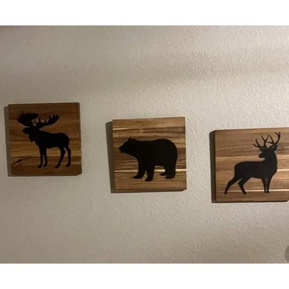 New Real Wooden Cabin Decor with Bear, Deer and Moose (Set of 3) - Wood